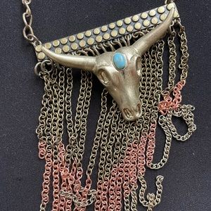Wildfowl antler steer turquoise statement necklace